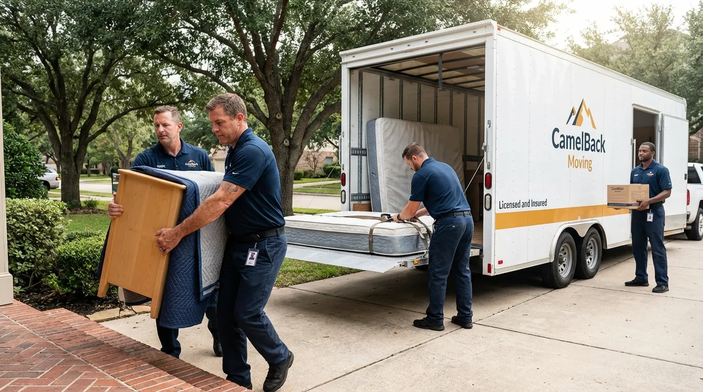 Crew loading residential truck for cross-state move from Damascus, OR